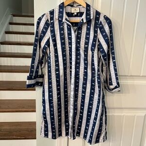 Tuckernuck Navy White Striped Shirt Dress XS Cotton 3/4 Sleeve Casual Classic